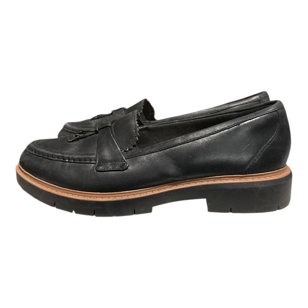 Clarks Westlynn Bella Loafers Women's 8.5 M Black Leather Comfort Slip On Lug - Picture 5 of 9